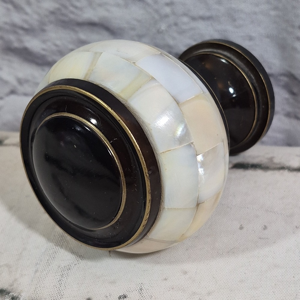 Vintage Wooden Door Know Handle Wooden Gold Accent Faux Mother Of Pearl /Abalone